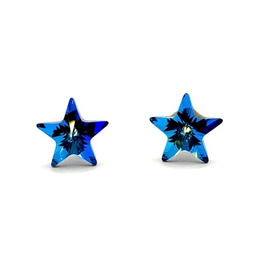 Kristály fülbevaló bermuda blue színű csillag 10 mm
