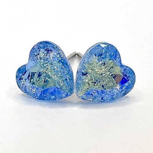 Kristály fülbevaló roppantott aquamarine színű, szív 8 mm