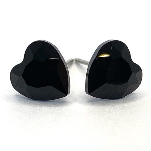 Kristály fülbevaló jet (fekete) színű, szív 8 mm