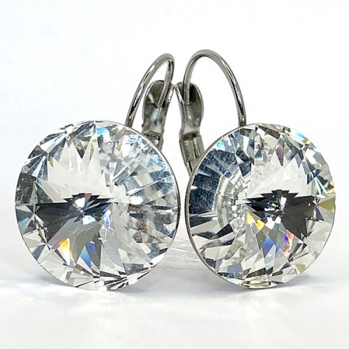 Kristály fülbevaló crystal színű, kapcsos rivoli 14 mm