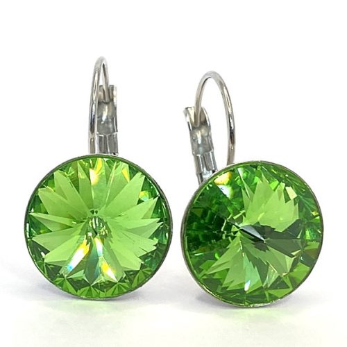 Kristály fülbevaló peridot színű, kapcsos rivoli 14 mm