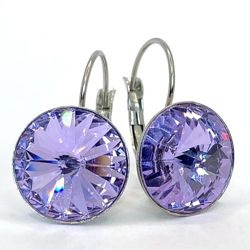 Kristály fülbevaló violett (lila) színű, kapcsos rivoli 14 mm