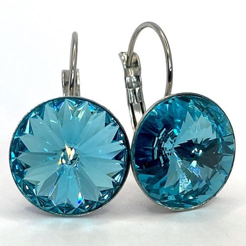 Kristály fülbevaló aqua bochemica színű kapcsos rivoli, 14 mm