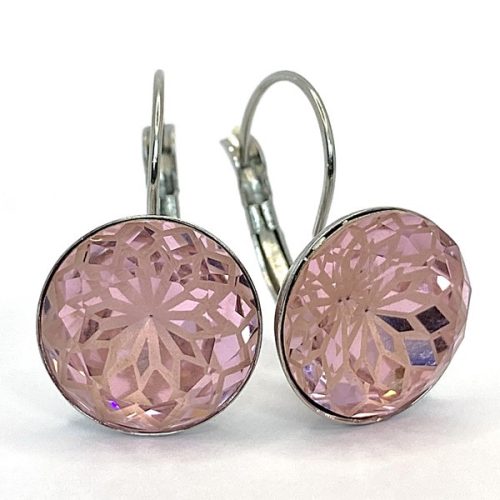 Kristály fülbevaló light rose színű mandalás, kapcsos 14 mm