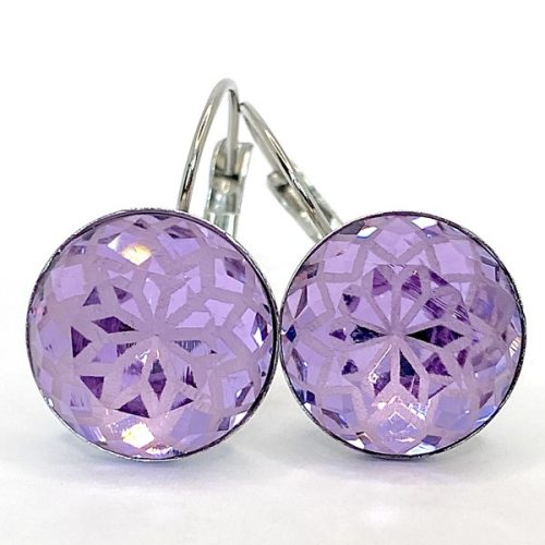 Kristály fülbevaló violett (lila) színű, mandalás kapcsos 14 mm
