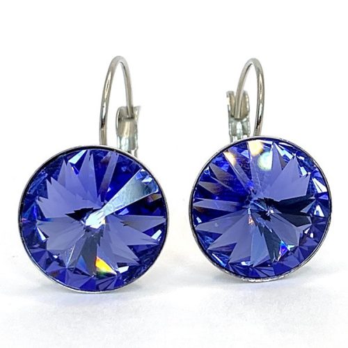 Kristály fülbevaló tanzanite színű, kapcsos rivoli 14 mm