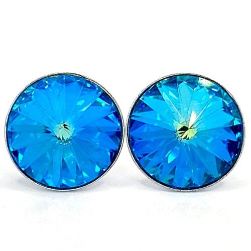 Kristály fülbevaló bermuda blue színű, rivoli 12 mm