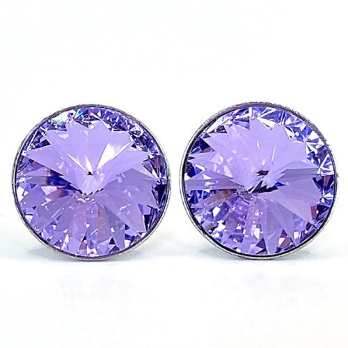 Kristály fülbevaló violett (lila) színű, rivoli 12 mm