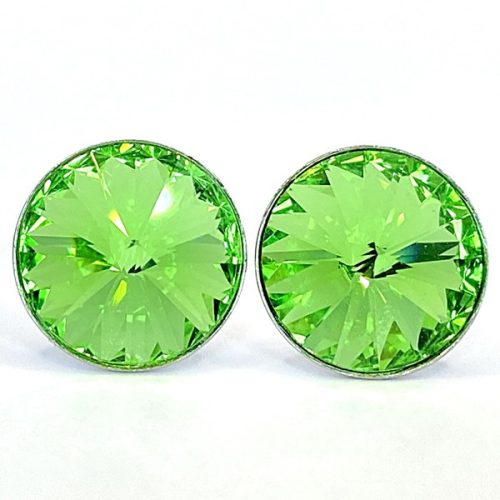 Kristály fülbevaló peridot színű rivoli 12 mm