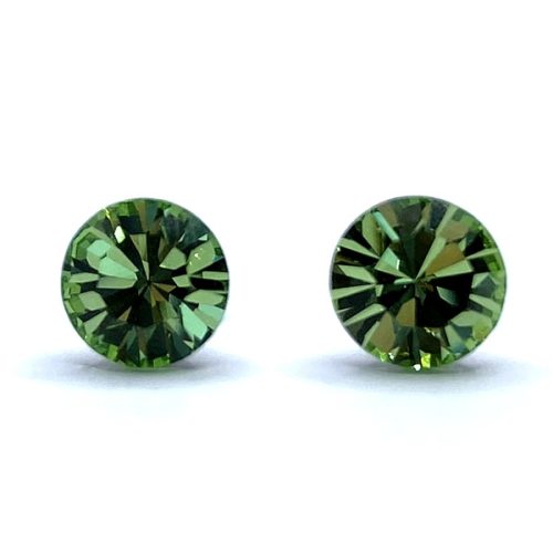 Kristály fülbevaló peridot színű chaton 7 mm
