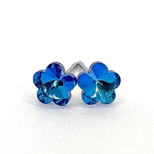 Kristály fülbevaló bermuda blue színű mini virág 6 mm