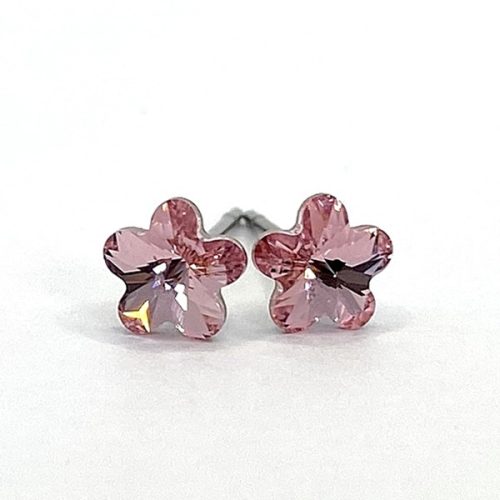 Kristály fülbevaló light rose színű mini virág 6 mm