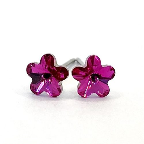 Kristály fülbevaló fuchsia színű mini virág 6 mm