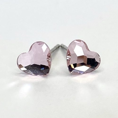 Kristály fülbevaló light rose mini szív 6 mm