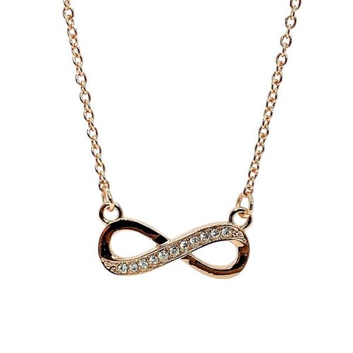 Végtelen nyaklánc kristály színű kristállyal, rose gold színű